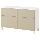 BESTÅ Storage combination w doors/drawers, white/Krukmakare beige, 120x42x75 cm