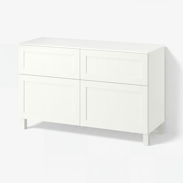 BESTÅ Storage combination w doors/drawers, white/Pipmakare white, 120x42x75 cm