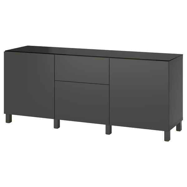 A black BESTÅ sideboard with sleek design & two drawers, offering ample storage space.