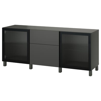 BESTÅ black sideboard with 2 cabinets and drawers, sleek modern design.