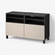 BESTÅ TV bench with doors, black-brown/Lappviken/Stubbarp light grey/beige, 120x42x74 cm