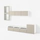 BESTÅ TV storage combination/glass doors, white Lappviken/light grey-beige clear glass, 300x42x211 cm