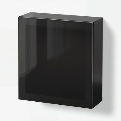 BESTÅ Wall-mounted cabinet combination, black-brown Glassvik/black smoked glass, 60x22x64 cm