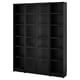 Black BILLY bookcase with adjustable shelves and glass doors for modern storage.