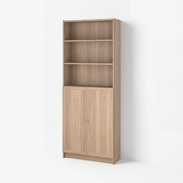 BILLY / OXBERG Bookcase with doors, oak effect, 80x30x202 cm