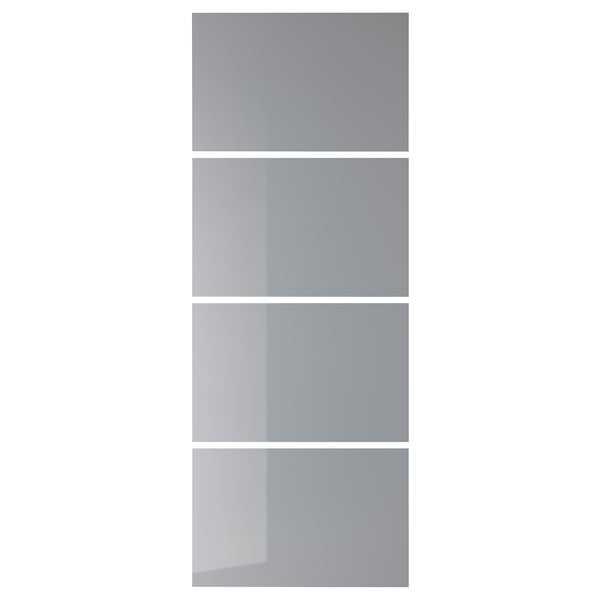 BJÖRNÖYA: four-panel frosted glass sliding wardrobe door set. Modern, minimalist design. Rectangular shape, glass enamel finish.