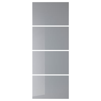 BJÖRNÖYA: four-panel frosted glass sliding wardrobe door set. Modern, minimalist design. Rectangular shape, glass enamel finish.