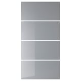 Four frosted glass wardrobe doors, grey, tempered with enamel, offer a subdued view.