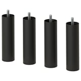 Four black metal legs with plastic feet, cylindrical shape and threaded top.