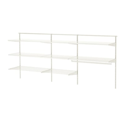 White BOAXEL wall storage system with multiple wire shelves.
