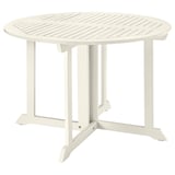 BONDHOLMEN outdoor table, white, round, acacia wood, slatted top.