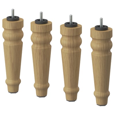 Four BRAÅSEN wooden furniture legs, natural finish, with screws, showcasing a classic turned design.