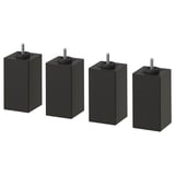 Four black square wooden furniture legs with threaded metal rods on top.