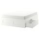 White BRIMNES storage bed, sleek & modern, 4 drawers, minimalist design.