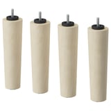 Four cylindrical light wooden legs with black screws and bases, evenly spaced on white background.