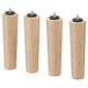 Four light-colored wooden legs with black metal attachments, arranged in a row.