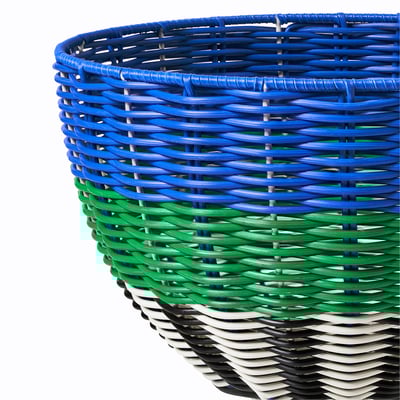 DJURTRÄNARE basket, blue-green, woven plastic, round, multicolored design.