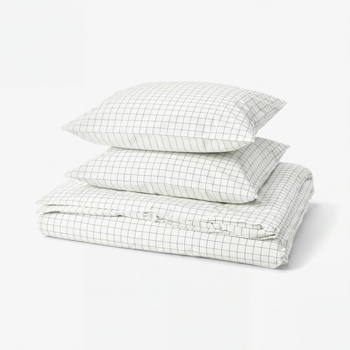 DOFTAKLEJA Duvet cover and 2 pillowcases, white/anthracite, 240x220/50x60 cm