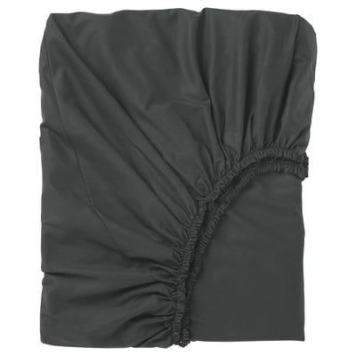 Dark grey bed sheet, pure cotton, elastic edging, rectangular, simple design.