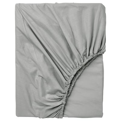 DVALA grey fitted sheet; 100% cotton, rectangular with elastic hems.