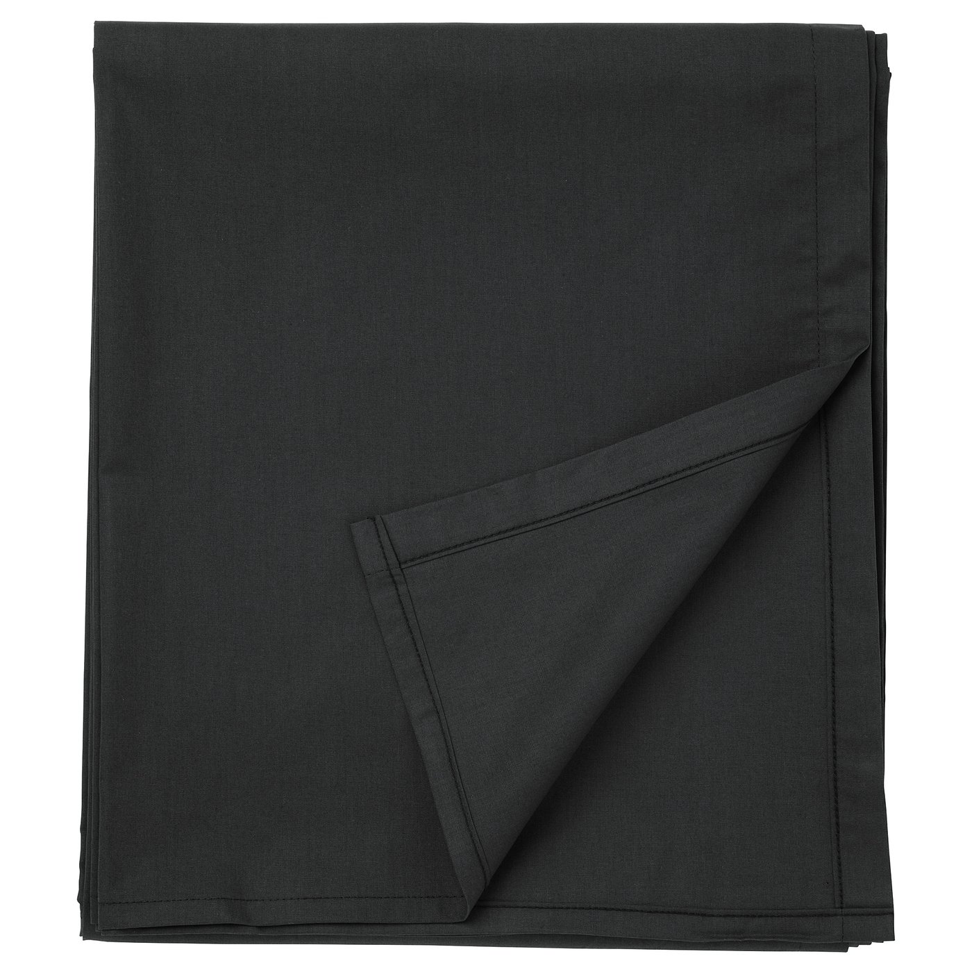Dark grey folded DVALA cotton bedsheet, neatly presented, square-shaped.