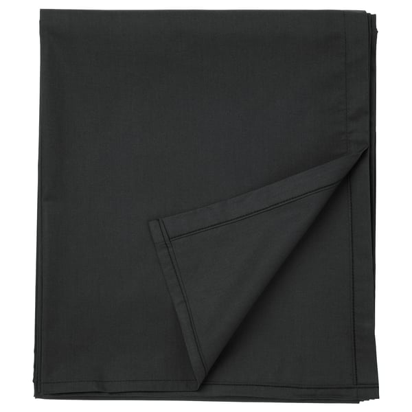 Dark gray folded DVALA cotton bedsheet, neatly presented, square-shaped.