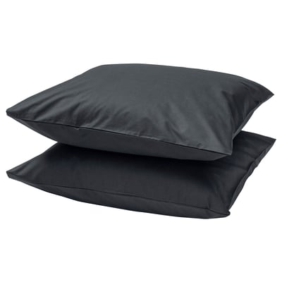 Two dark grey DVALA pillowcases, square-shaped, made of 100% cotton, pure and soft.