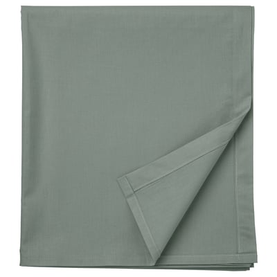 Grey-green DVALA flat sheet, folded, plain rectangular with hemmed edges.