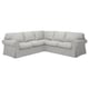 Light grey EKTORP corner sofa with plush cushions, classic rolled arms, and removable covers for easy cleaning.