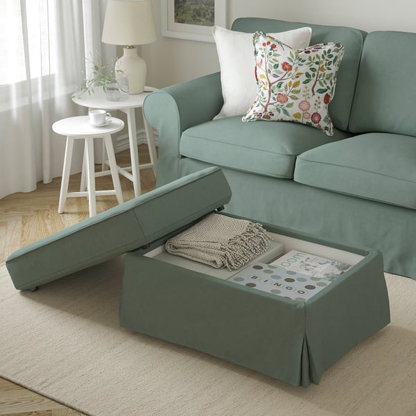 EKTORP Footstool with storage, Tallmyra light green