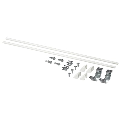 ENHET kitchen island kit: 2 white support rods, screws, brackets. Assemble multiple frames or wall-mount.
