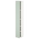 White high cabinet with pale grey-green door, four shelves - modern, slim, wall-mounted.