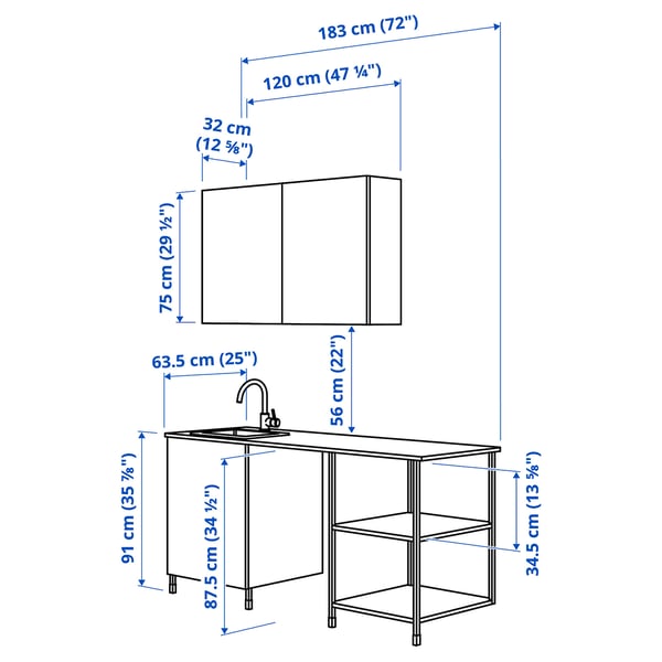 Illustration with measurements for the product: ENHET.
