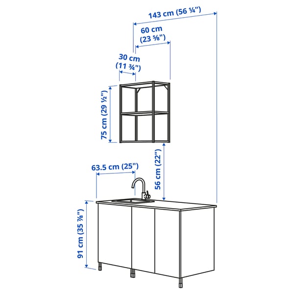 Illustration with measurements for the product: ENHET.