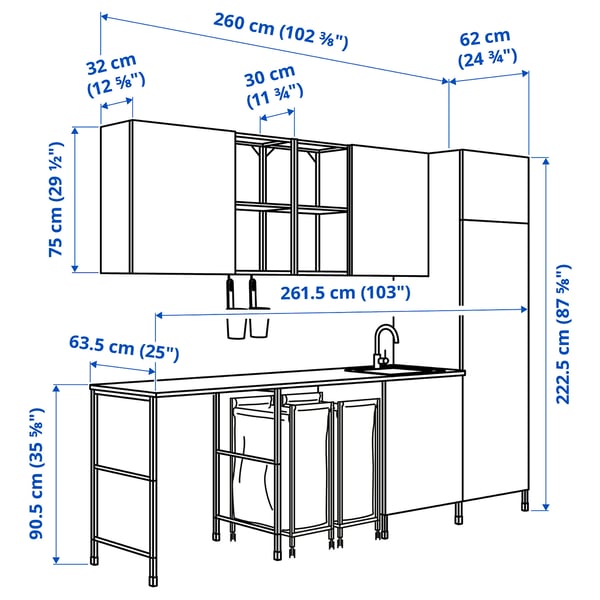 Illustration with measurements for the product: ENHET.