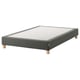 ESPEVÄR bed base, dark grey, fabric-covered, rectangular, with four wooden legs, for mattress support and elevation.