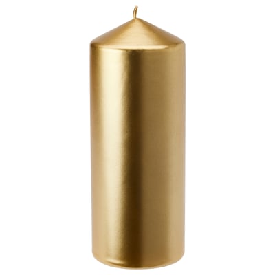 Gold FENOMEN candle, cylindrical shape, smooth surface, made from plant-based wax and paraffin, suitable for creating a warm atmosphere.