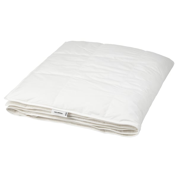 Fjällbracka white duvet, folded, with white label, soft cotton, recycled down/feather fill.