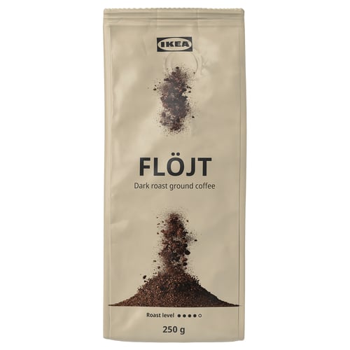 IKEAs FLÖJT dark roast ground coffee package.