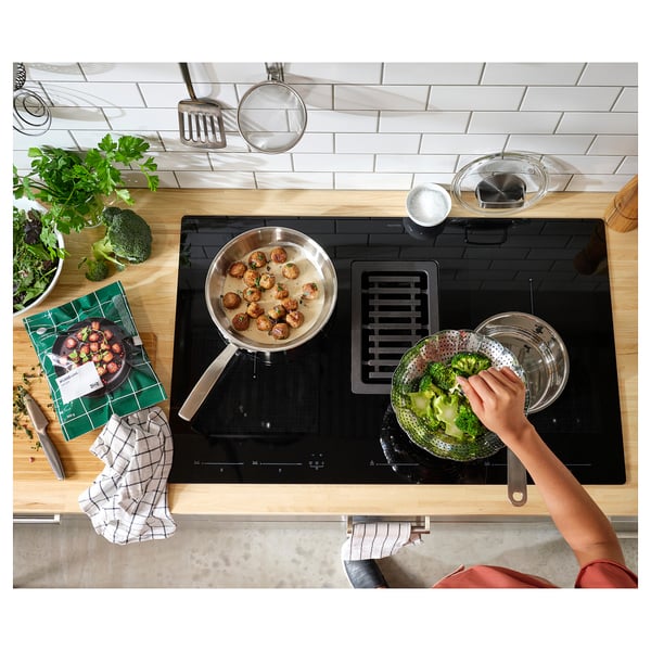 FÖRDELAKTIG Induction hob/integrated extractor, IKEA 700 black, 83 cm