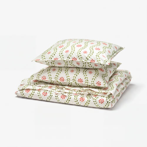 FYRISVIDE Duvet cover and 2 pillowcases, white/floral pattern, 240x220/50x60 cm