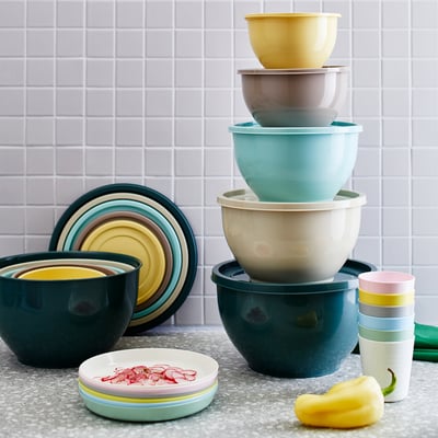 GARNITYREN Bowl with lid, set of 5, mixed colours