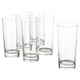 Option: Six clear glass cups arranged together, each with a tall, straight, simple shape. Perfect for cold drinks.
