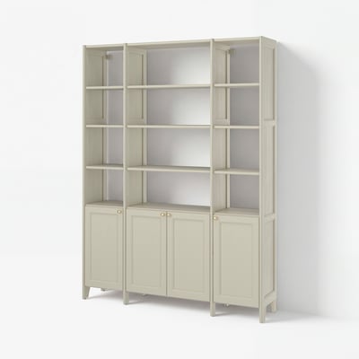 GULDDRAGARE Storage combination, beige/with 4 doors with shelves, 162x37x216 cm