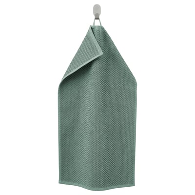 Green GULVIAL towel, soft, folded on hook.