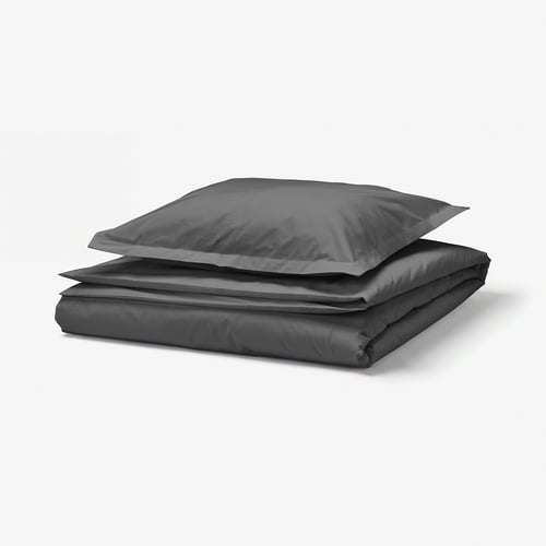 HAMPFLOCKEL Duvet cover and pillowcase, dark grey, 150x200/50x60 cm