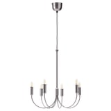 HÅRMÖJA chandelier, nickel, 6-armed, elegant, hangs from ceiling.