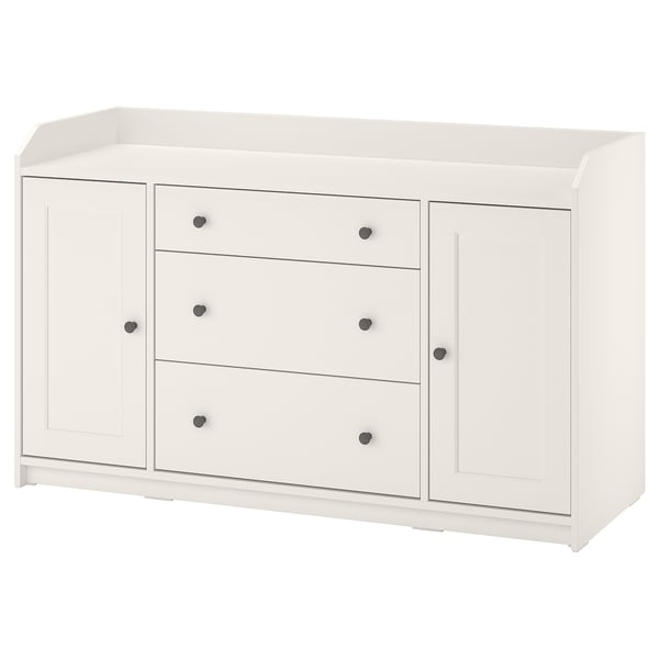 HAUGA white sideboard: 4 drawers, 2 cabinets, wooden, rectangular, clean design for versatile use.