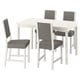 A white HAUGA dining set with four padded grey chairs. Perfect for kitchens or living rooms.