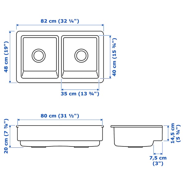 Illustration with measurements for the product: HAVSEN.
